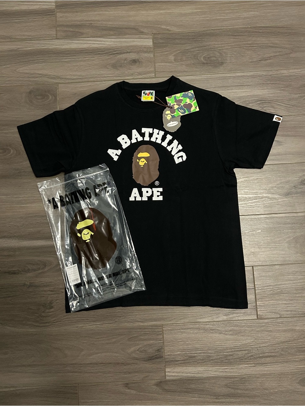 BAPE College Ape Head Black T-Shirt – Brown/White